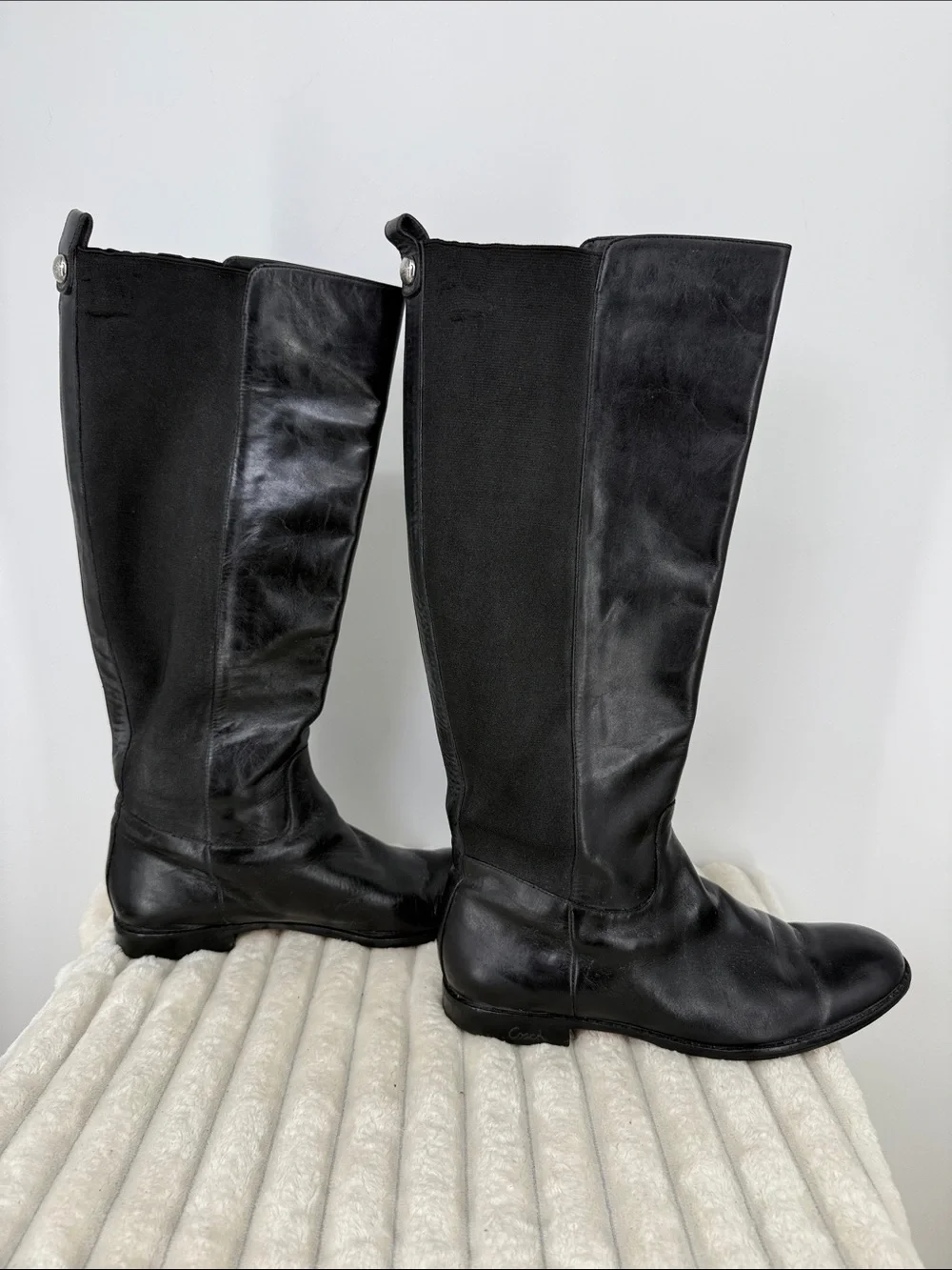 Vtg Coach “Carrieann” Black Leather Tall Riding Boots Sz 9B